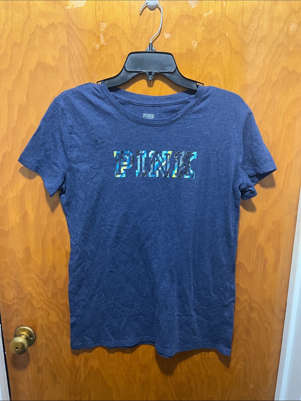 PINK Victoria's Secret Navy Tee with Teal & Aqua Logo